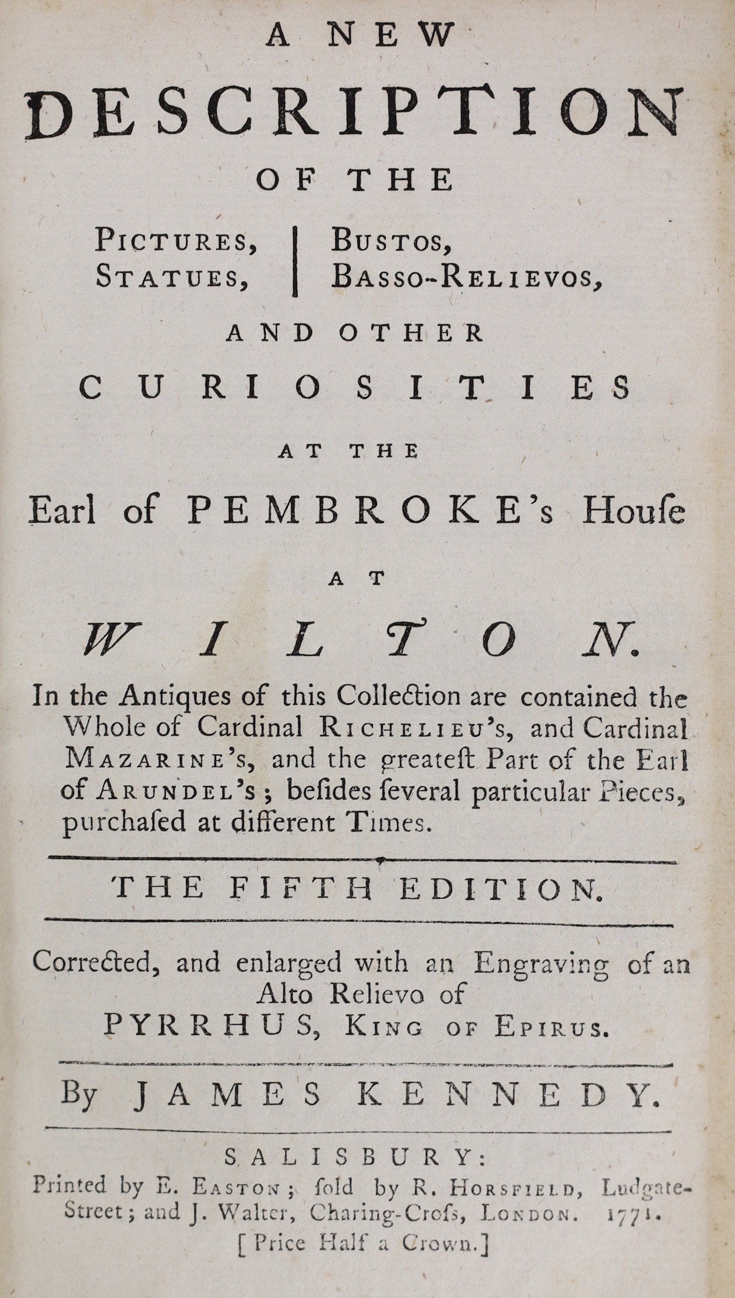 WILTS: Britton, John - An Historical Account of Corsham House, in Wiltshire; the Seat of Paul Cobb Methuen Esq. With a catalogue of his celebrated collection of pictures ... frontis. rebound cloth with printed label. 180